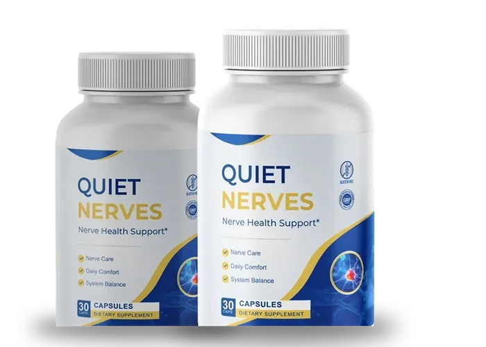 Two bottles of Quiet Nerves capsules from the official order page