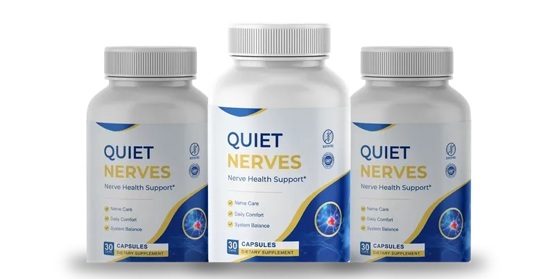Three bottles of Quiet Nerves capsules from the official order page
